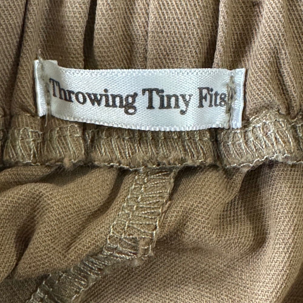 Throwing Tiny Fits Khaki Cotton Culotte Pants Wide Leg Cropped Elastic Waist M/L - Picture 6 of 8